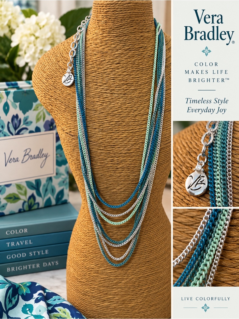 Vera Bradley Teal Multi-Chain Necklace